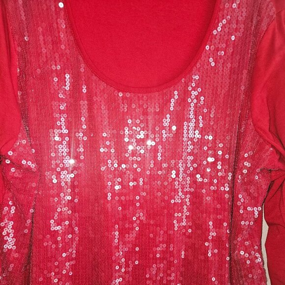 Red Sequin Holiday Party Occassion Top 1X, 3/4 jersey Sleeve - Picture 1 of 4